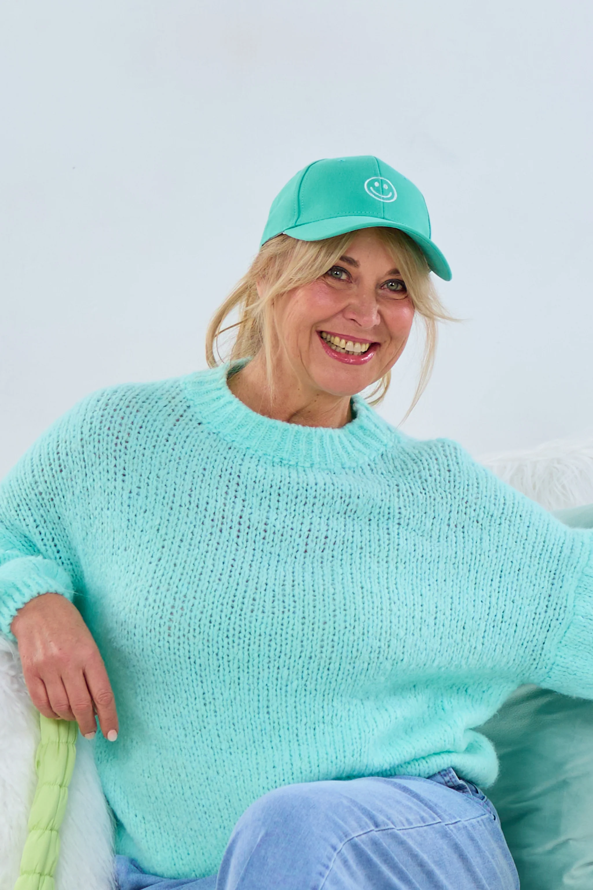 Kappe mit aufgesticktem Smiley, mint