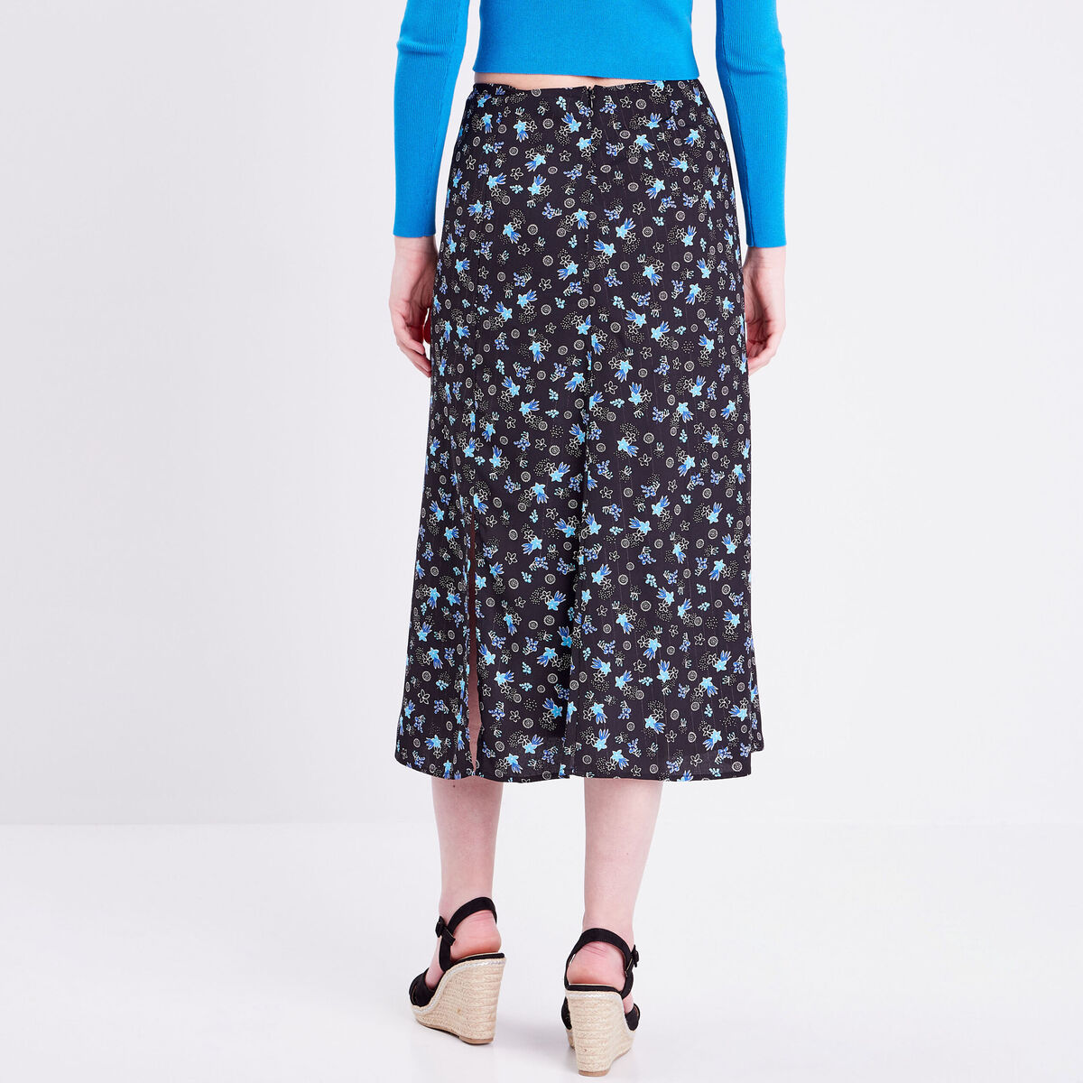 Jupe midi droite fendue noir femme