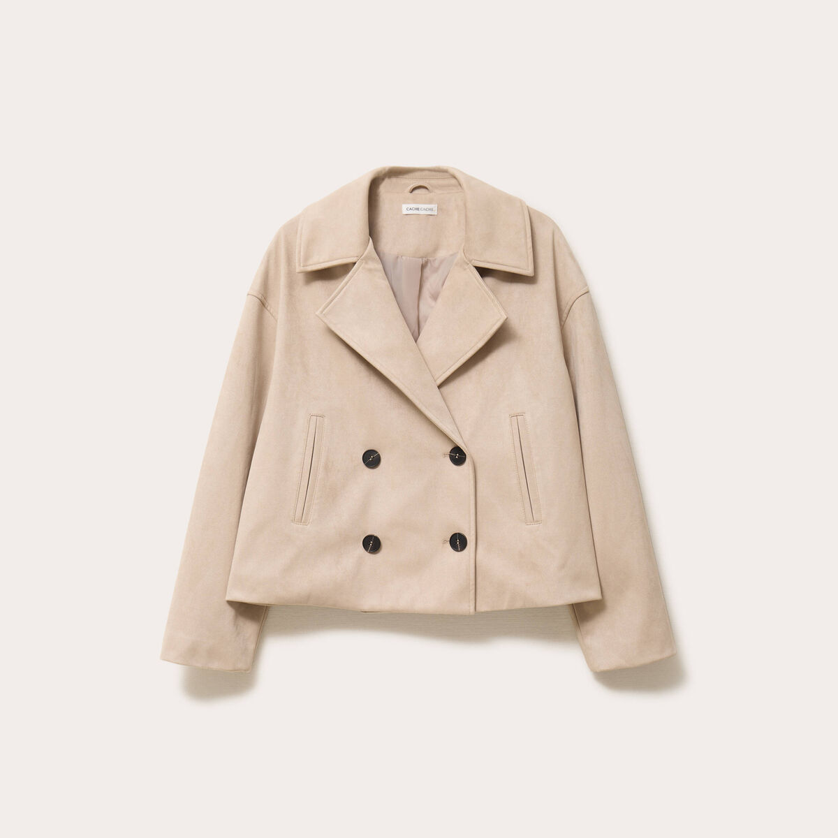 Caban oversize manches longues daim beige femme