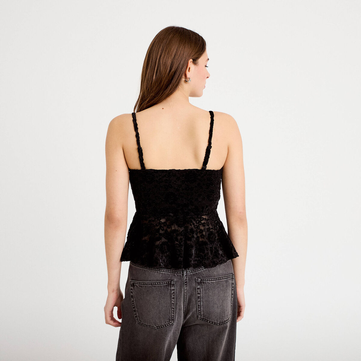 Top dentelle velours bretelles amovibles noir femme