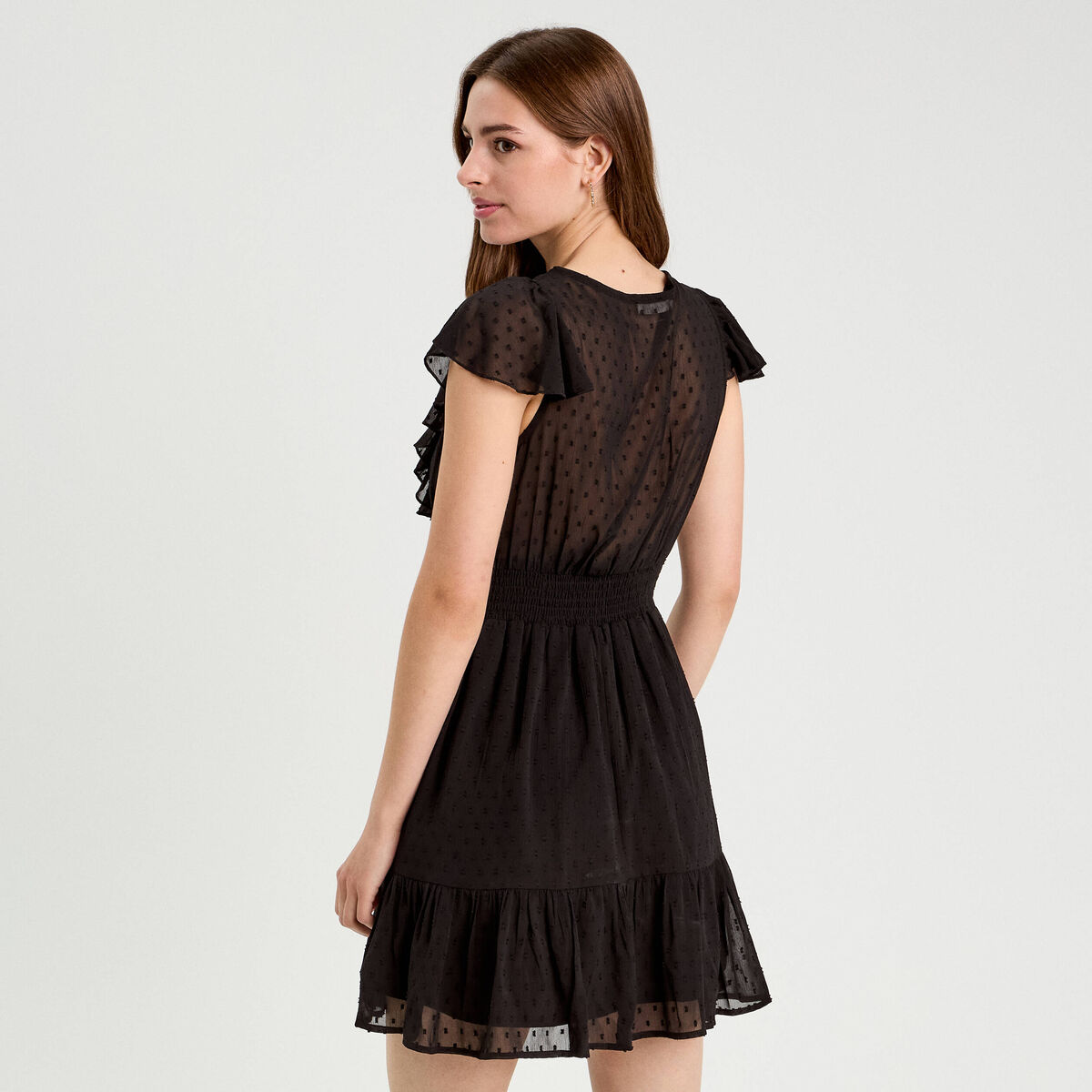 Robe évasée plumetis noir femme