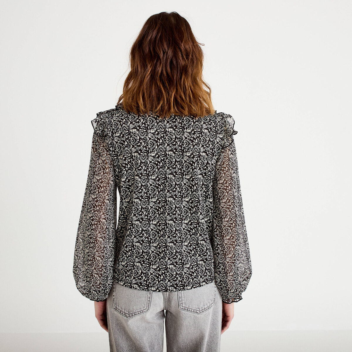 Blouse à volants noir femme