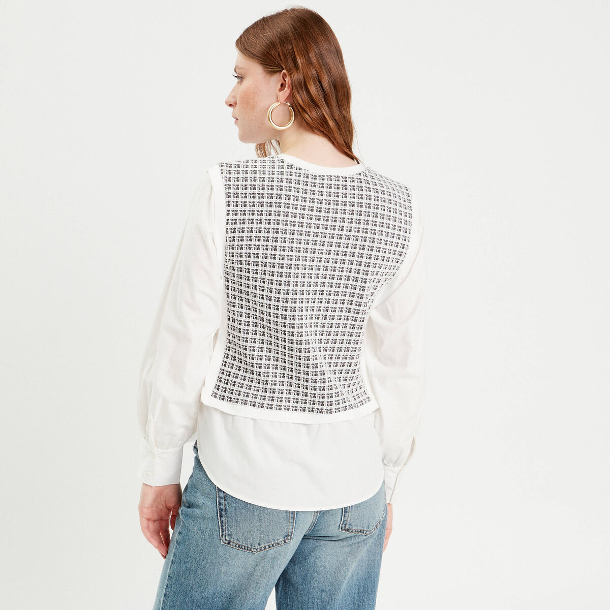 Sweat effet 2-en-1 chemise ecru femme