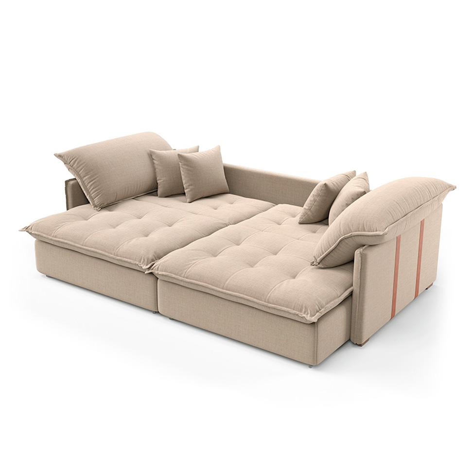 Sofá Retrátil Sem Caixa 3 Lugares Solomons Velosuede Bege 230 cm