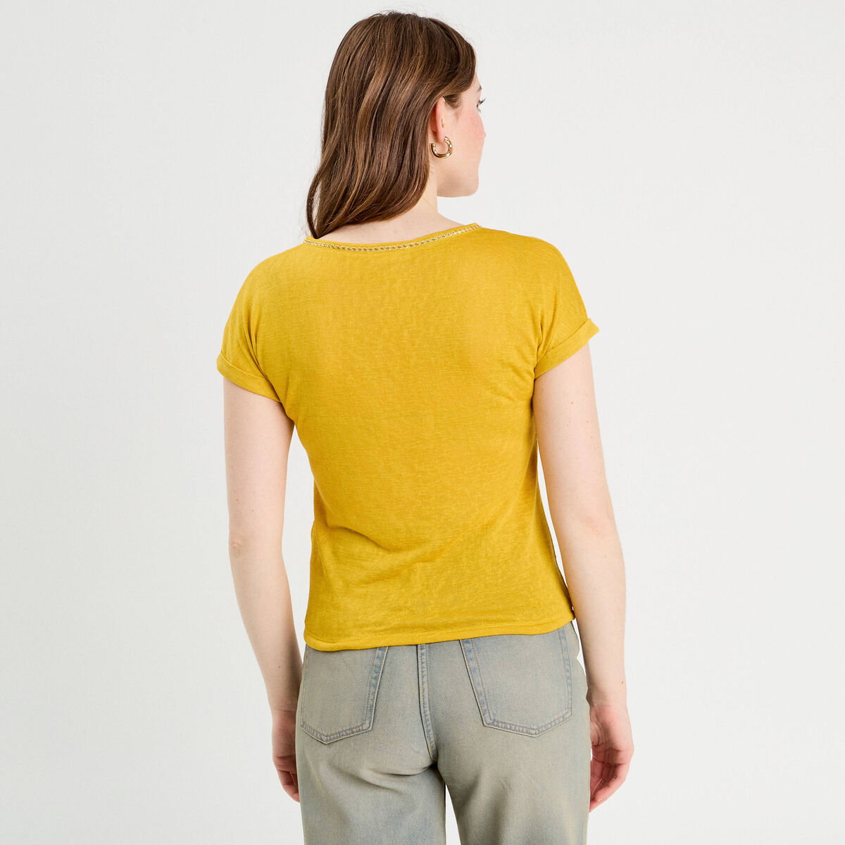 T-shirt détail noeud jaune citron femme