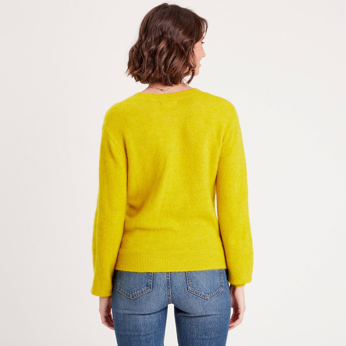 Pull avec col rond jaune or femme
