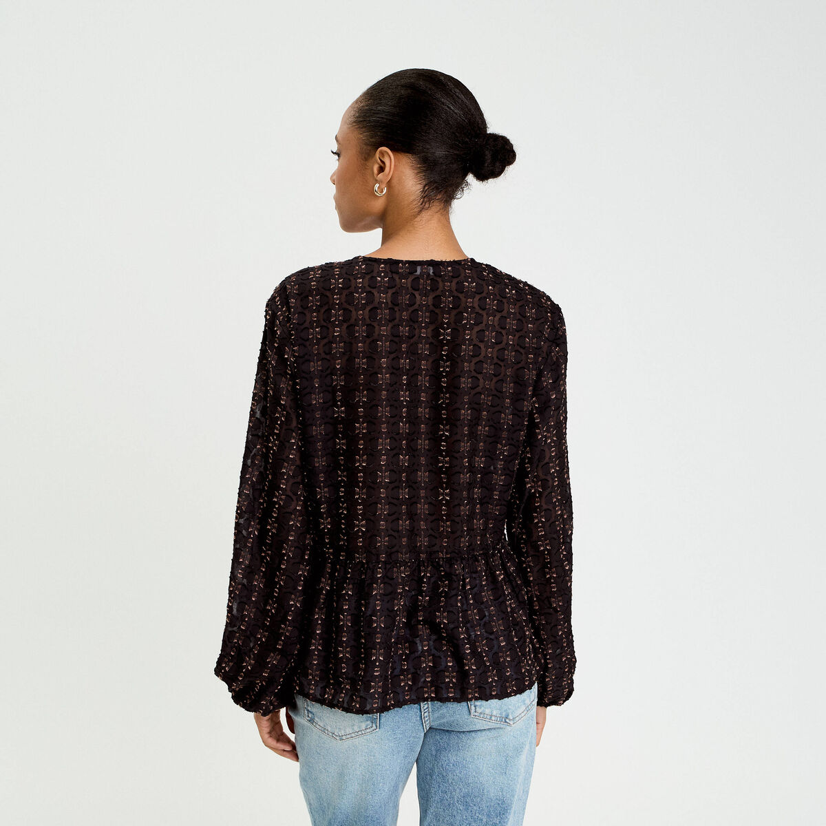 Blouse col V noir femme