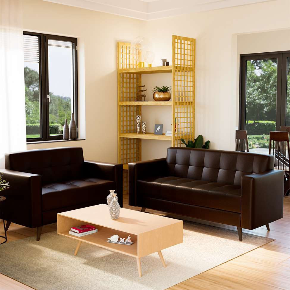 Conjunto com 2 Sofás Vitrola Revestimento Sintético Marrom em Promoção | Ofertas na Americanas