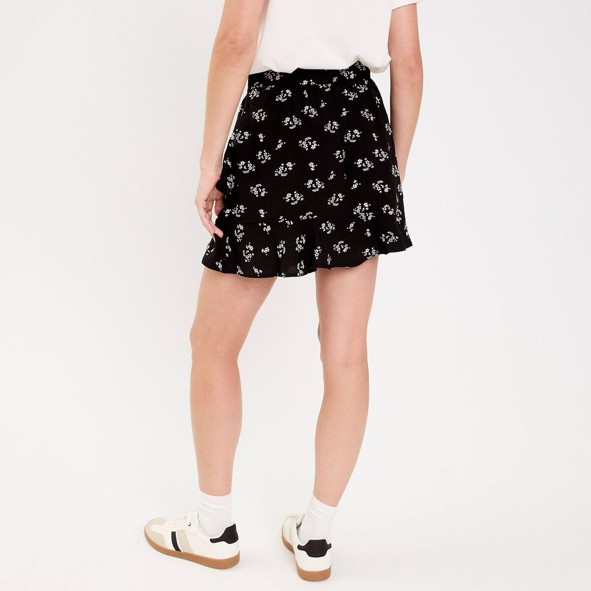 jupe courte évasée doublure recyclée noir femme