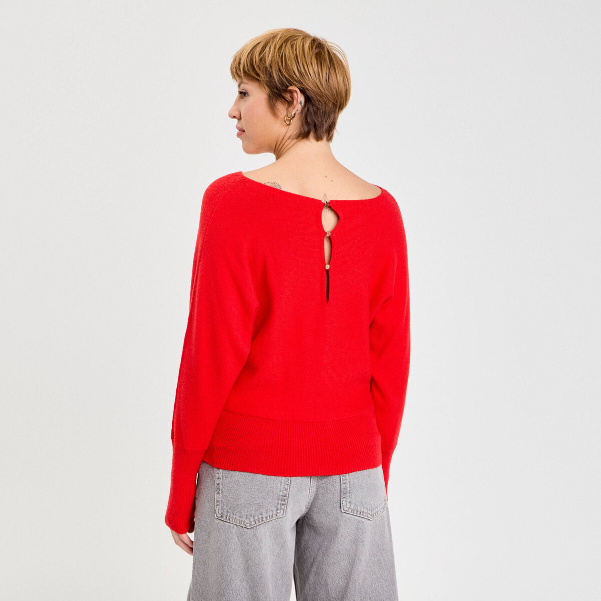 Pull manches chauves-souris rouge femme