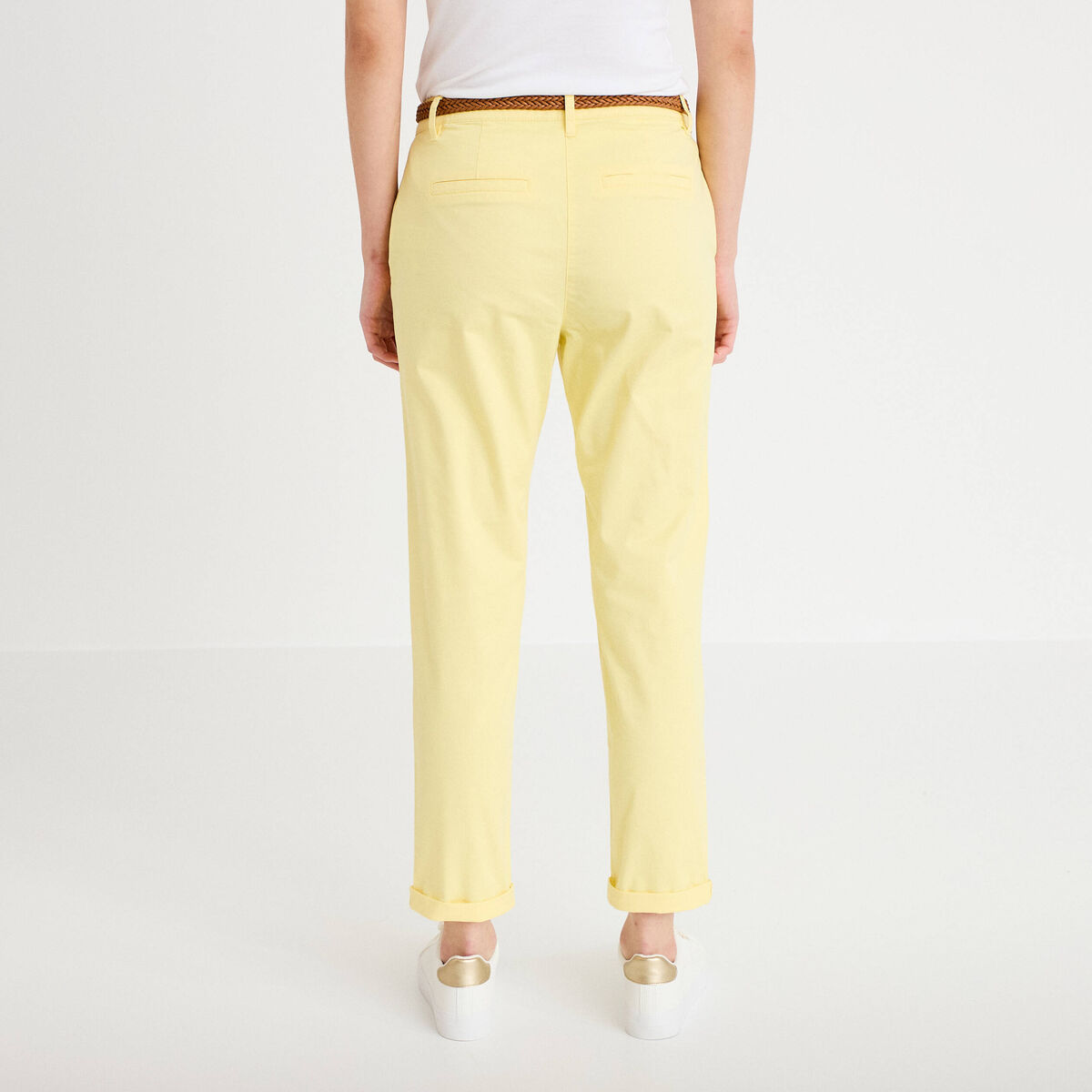 Pantalon chino 7/8ème jaune pastel femme