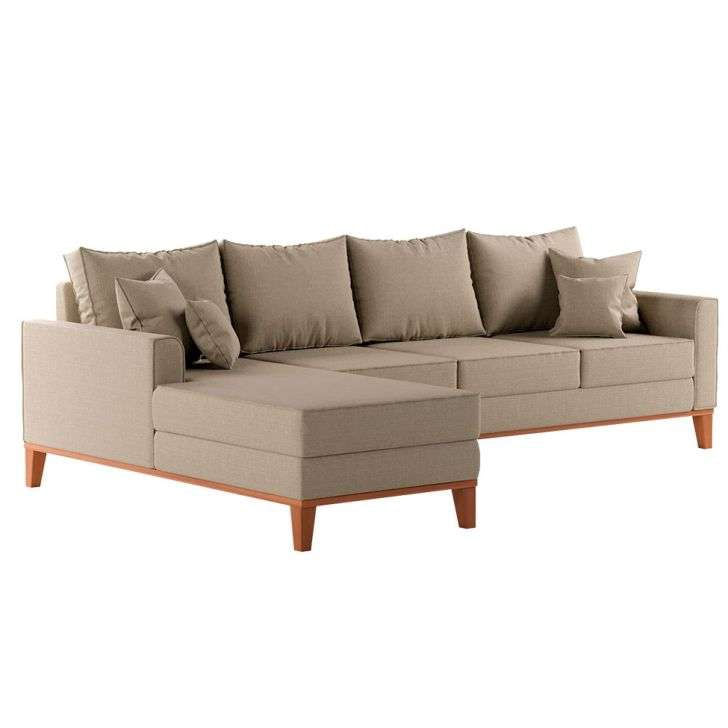 Sofá 4 Lugares Canar Com Chaise Esquerdo Linho Bege em Promoção | Ofertas na Americanas