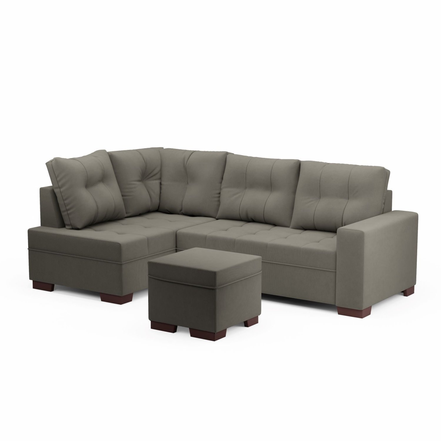 Sofá de Canto 6 Lugares com Puff 238cm Suede Cinza