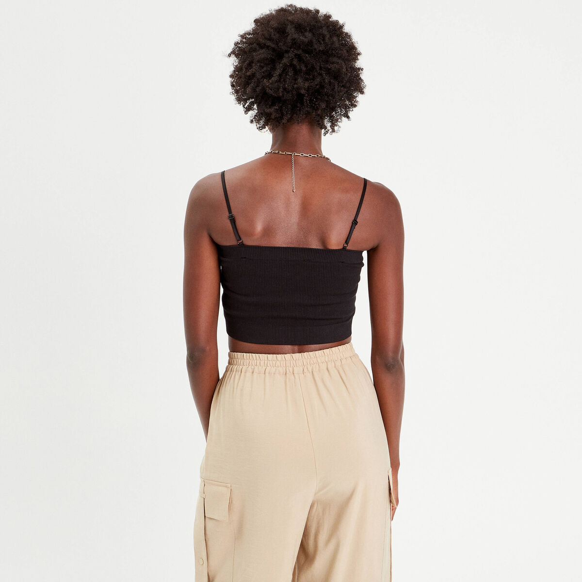 Brassière cropped côtelée noir femme