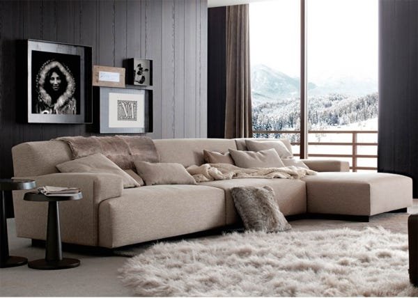 Sofá de 3 Lugares com Chaise, Revestimento Linho Sintético Creme, 2,93m X 1,61m