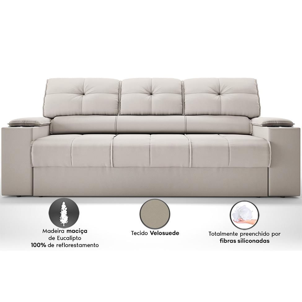 Sofá 3 Lugares Retrátil e Reclinável Tom com Porta-Copos Velosuede Areia em Promoção | Ofertas na Americanas