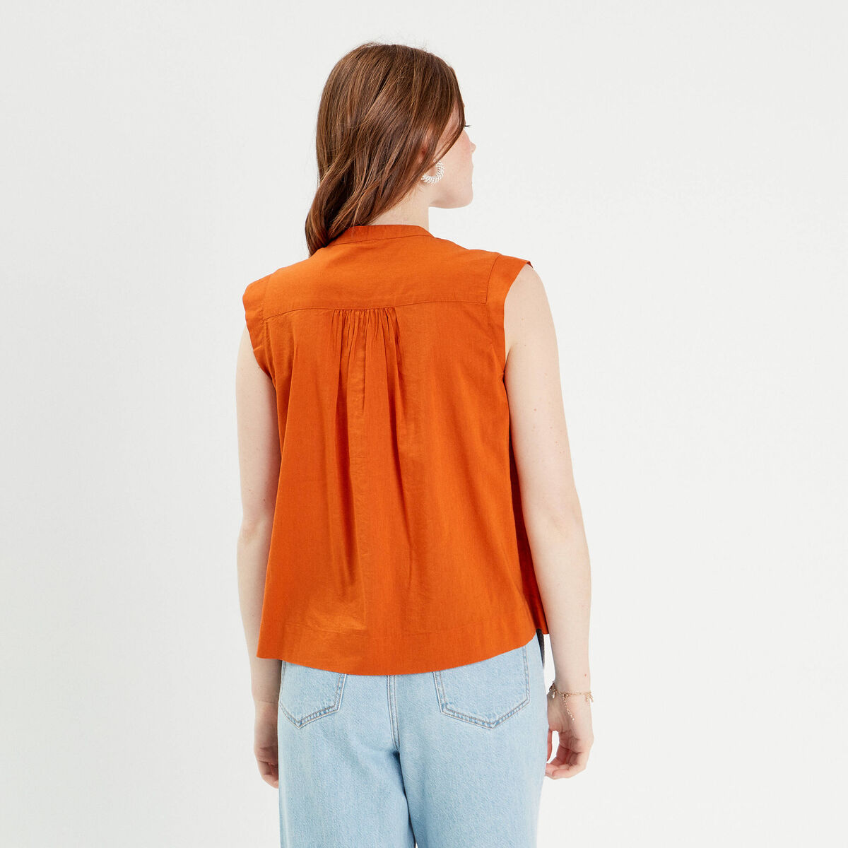 Blouse sans manches orange femme