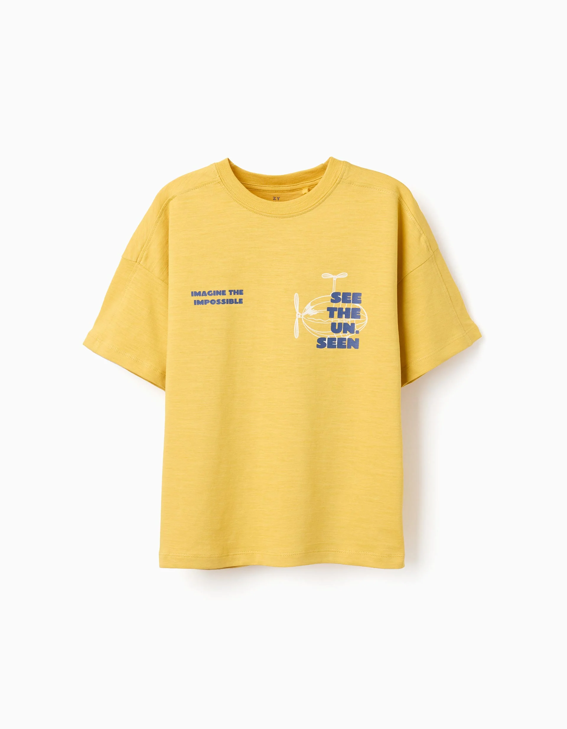 Cotton T-shirt with See the Unseen print for boys, yellow