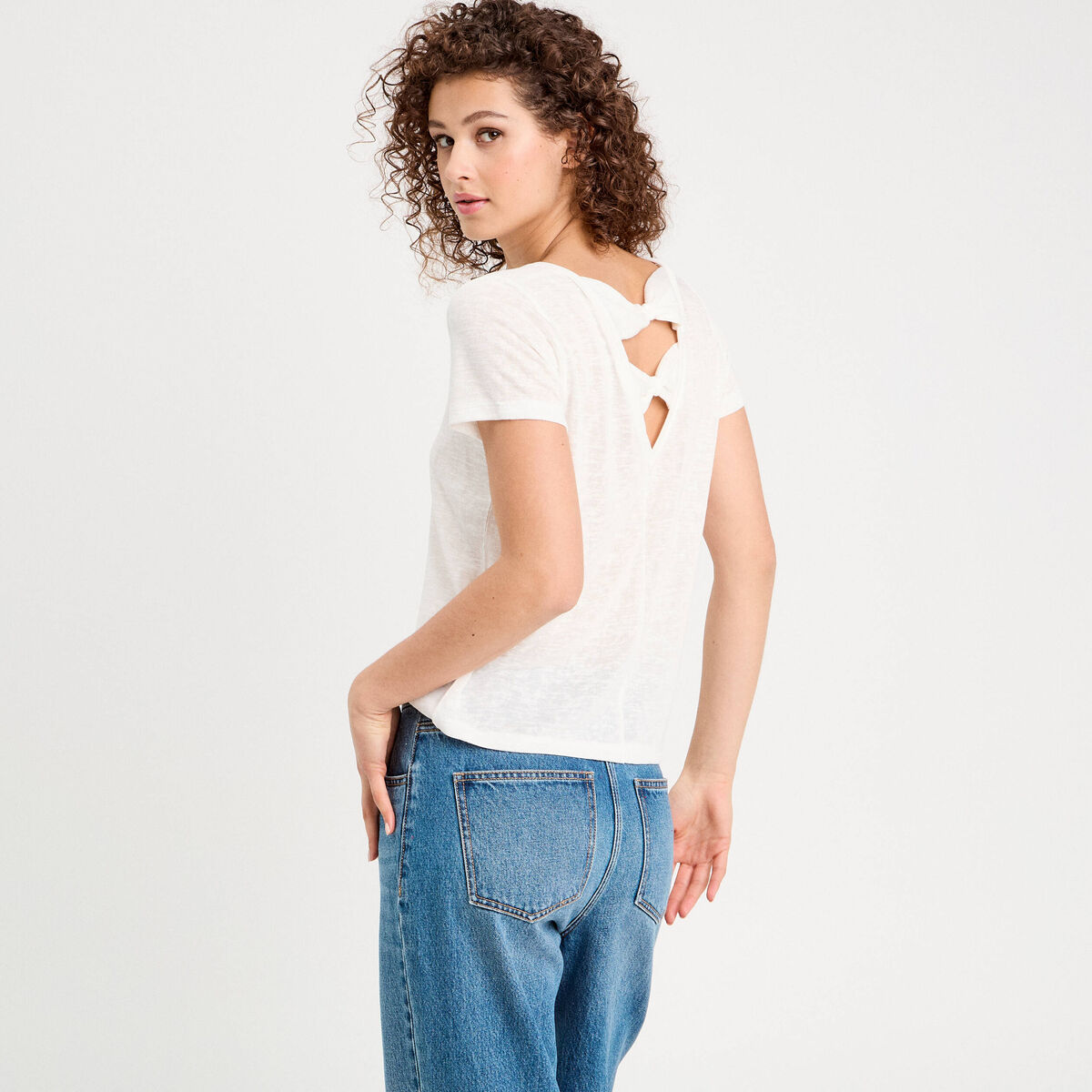 T-shirt noeuds dos ecru femme
