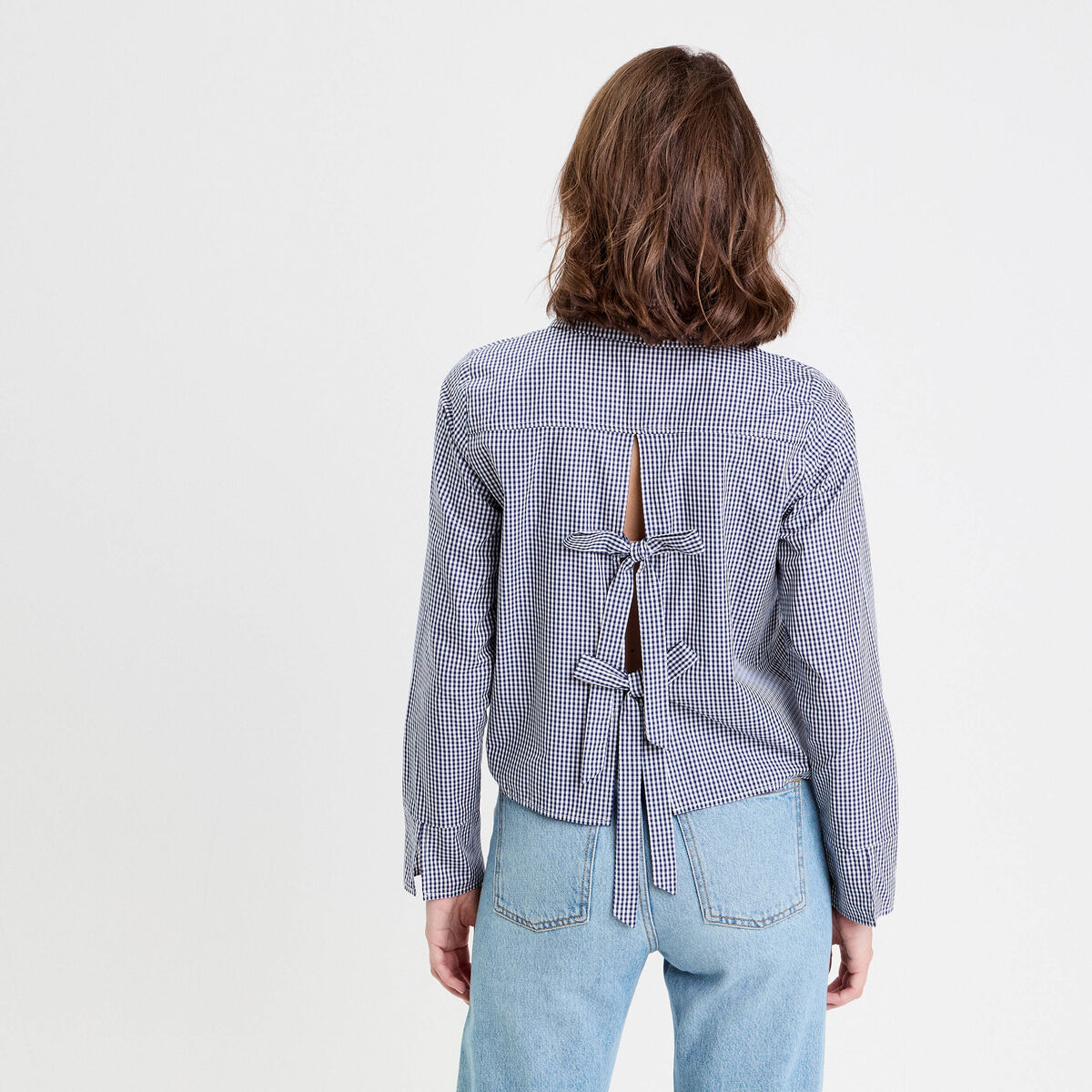 Chemise droite courte en coton blanc femme