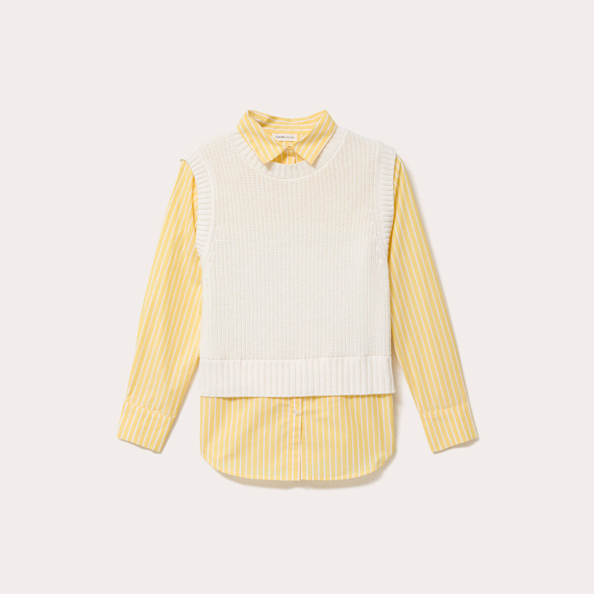 Pull chemise 2-en-1 jaune clair femme