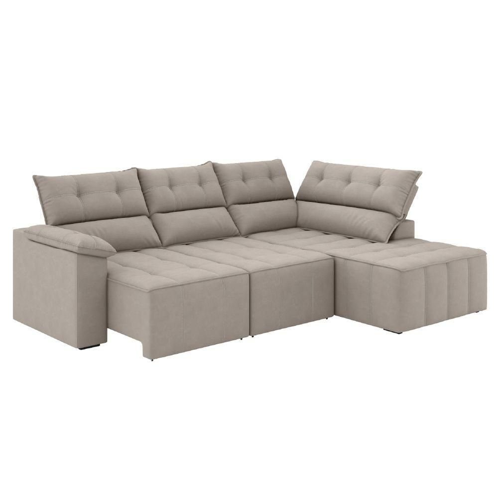 Sofá de Canto Retrátil e Reclinável 4 Lugares Santorini Veludo Luizzi Cappuccino