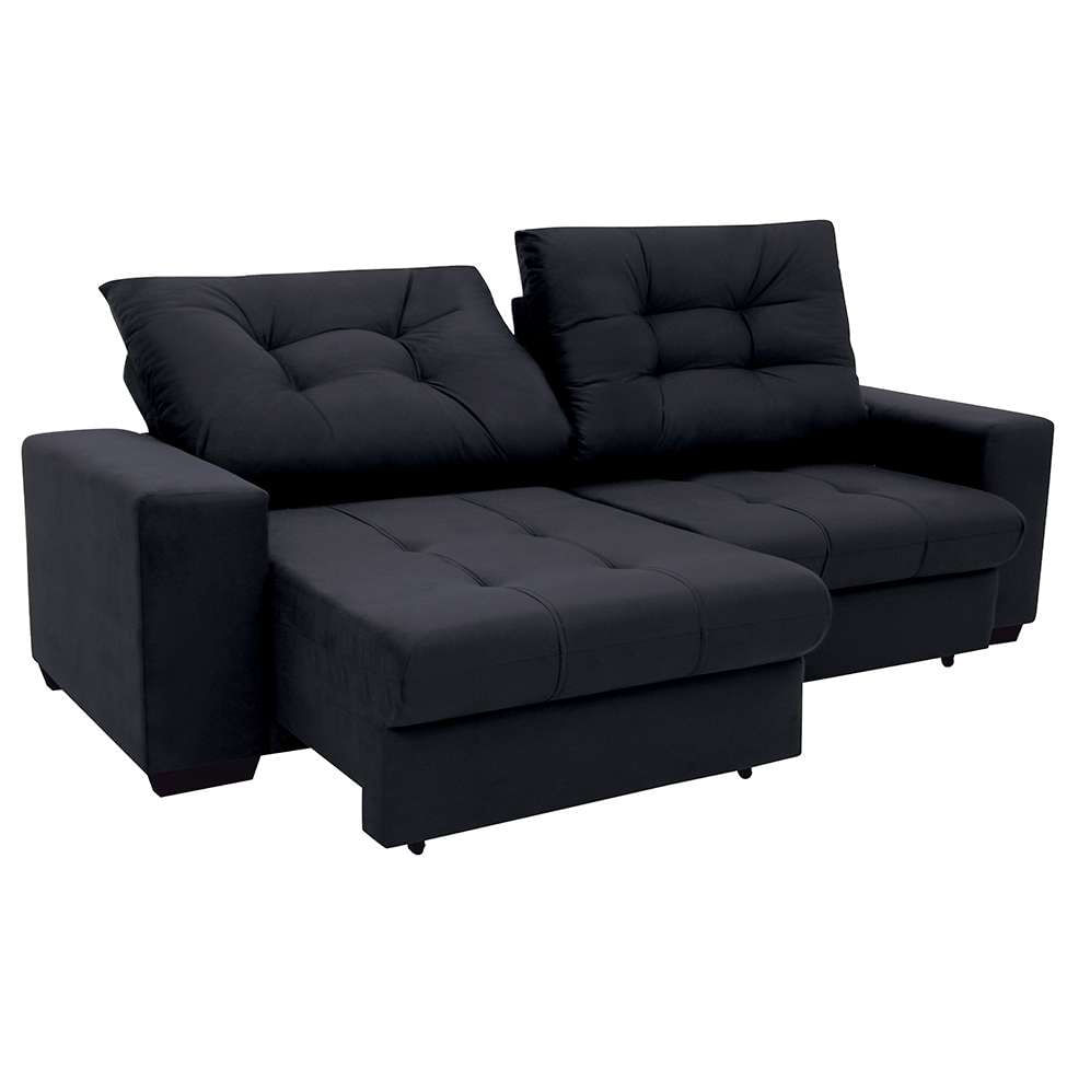 Sofá 3 Lugares Retrátil e Reclinável Biarritz Suede Preto em Promoção | Ofertas na Americanas