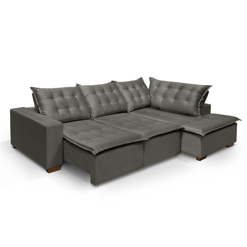 Sofá de Canto 5 Lugares 270cm Retrátil e Reclinável Cinza