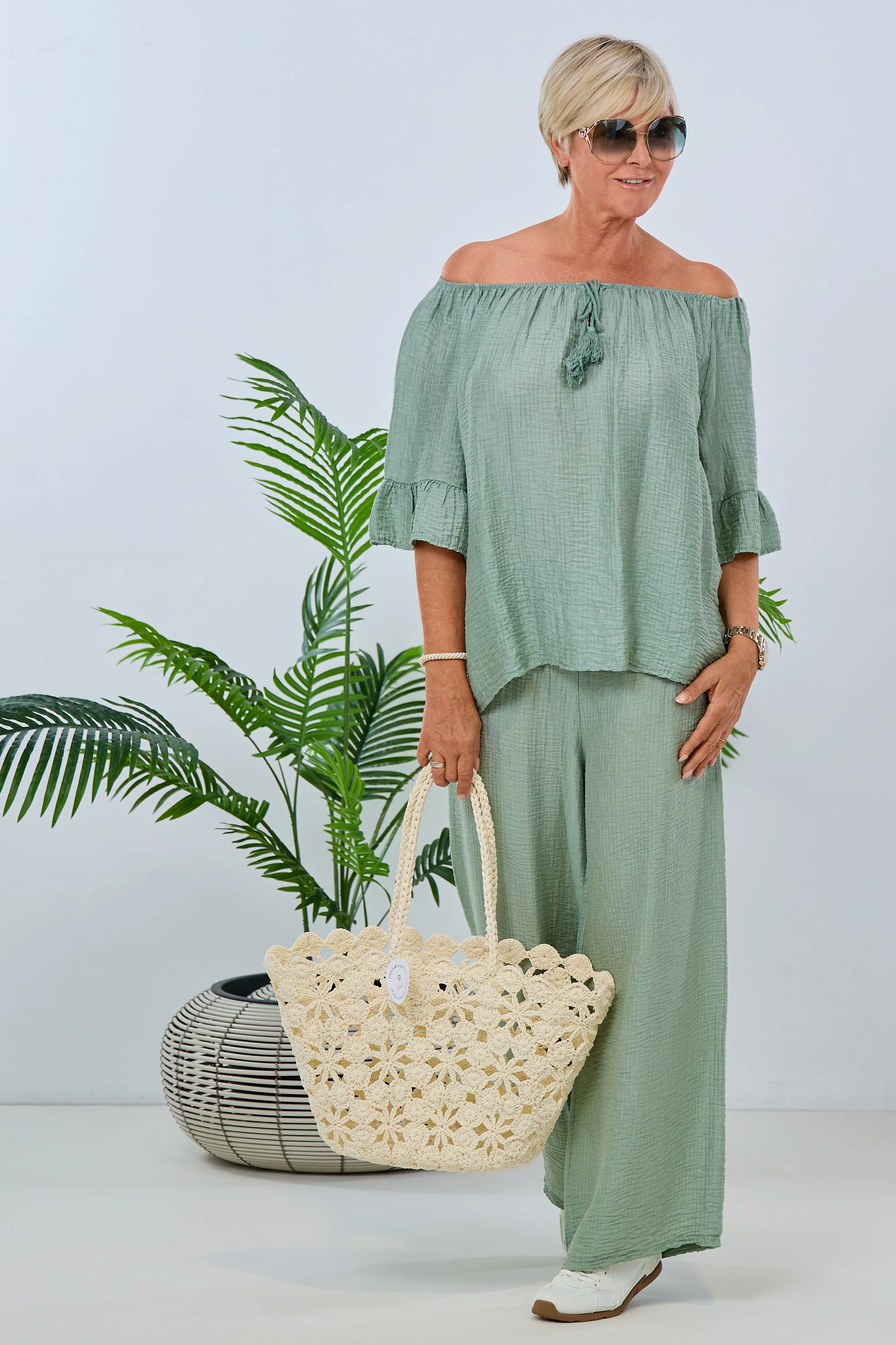 Musselin 2-Teiler, grün (schimmernd)