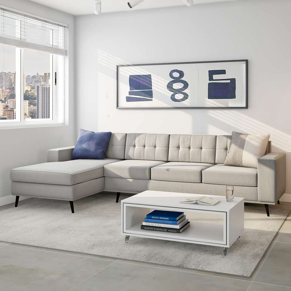 Sofá 4 Lugares Live com Chaise Esquerdo Pé Palito Linho Cotton Cru em Promoção | Ofertas na Americanas