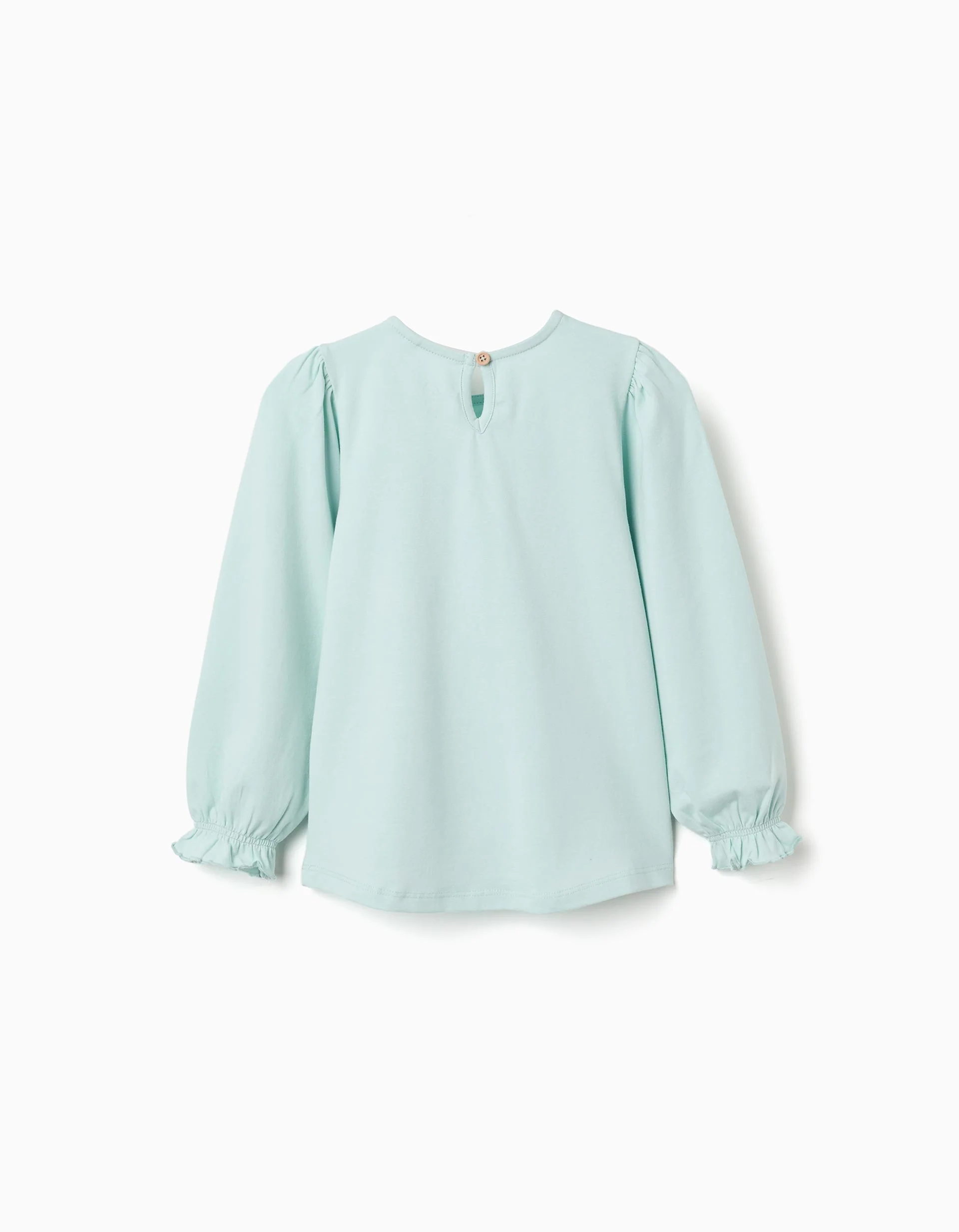 Long sleeve cotton T-shirt with chest pocket for girls, light blue