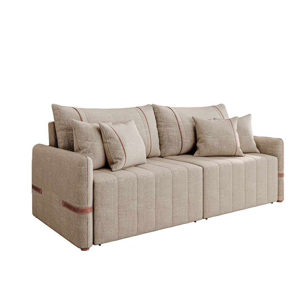 Sofá Retrátil sem Caixa 3 Lugares 2,20m com Almofadas Linho Bege My Life Bex's