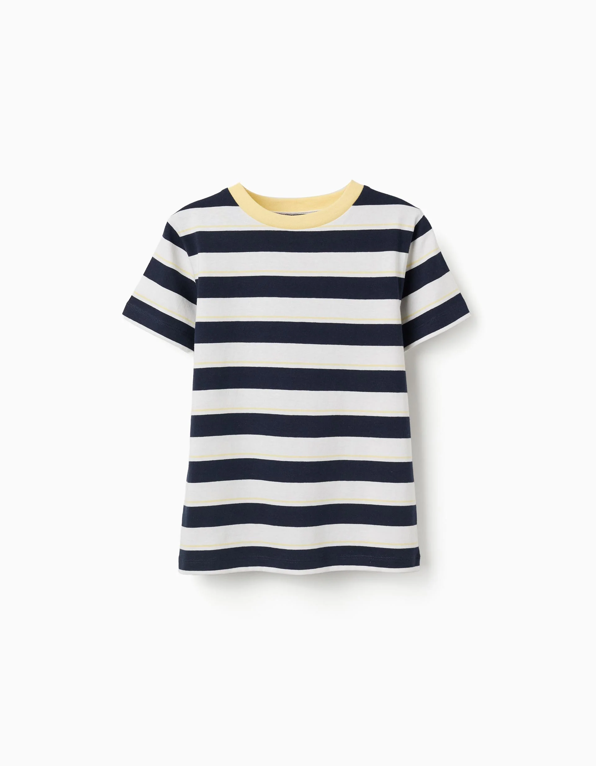 Striped cotton T-shirt for boys, white/blue/yellow