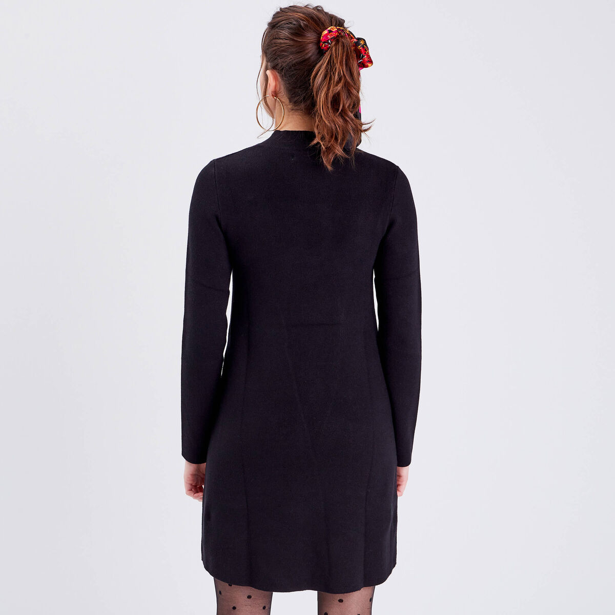 Robe pull droite avec poches noir femme