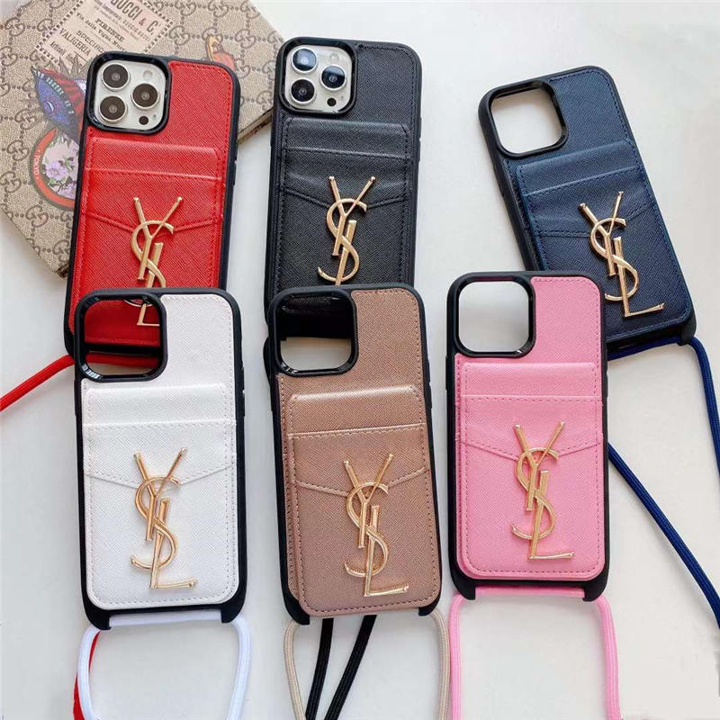 サンローラン iphone16/15/15proケース 紐付き ブランド iphone14/14pro ケース 大人 女子 yslコピー アイフォンカバー 13/13pro max カード入れ