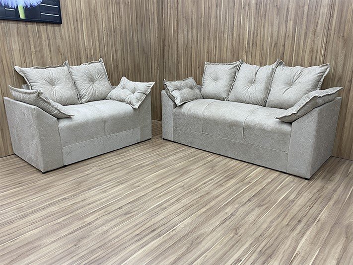 Conjunto de Sofá 2 e 3 Lugares Paris Suede Cinza