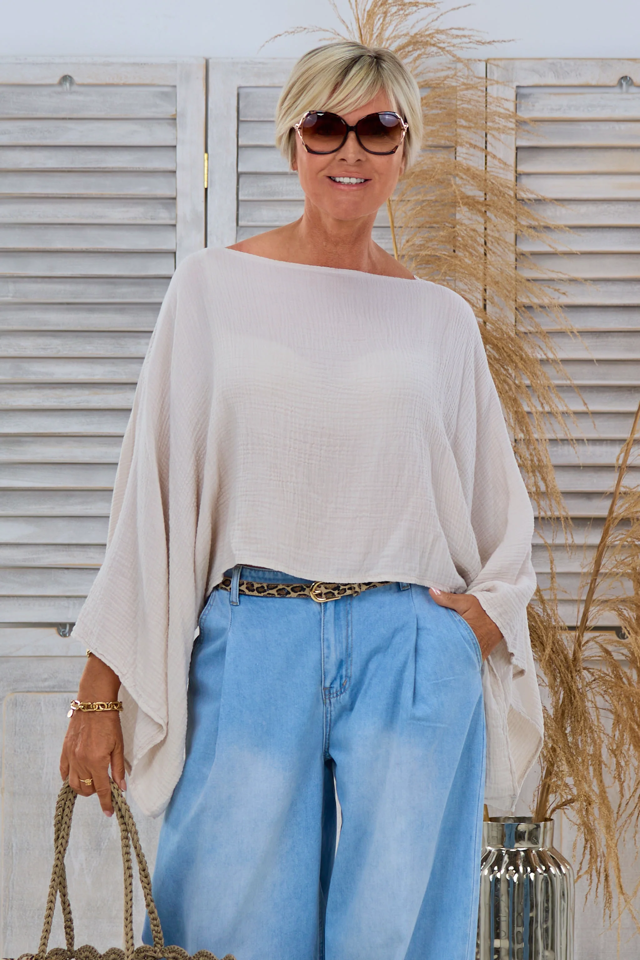 Musselin Poncho, beige