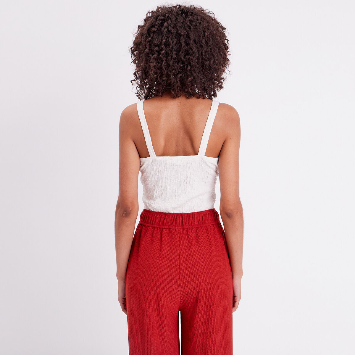 Débardeur bustier gauffré ecru femme