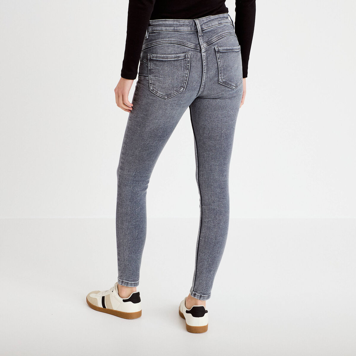 Jean skinny push-up taille standard denim gris clair femme