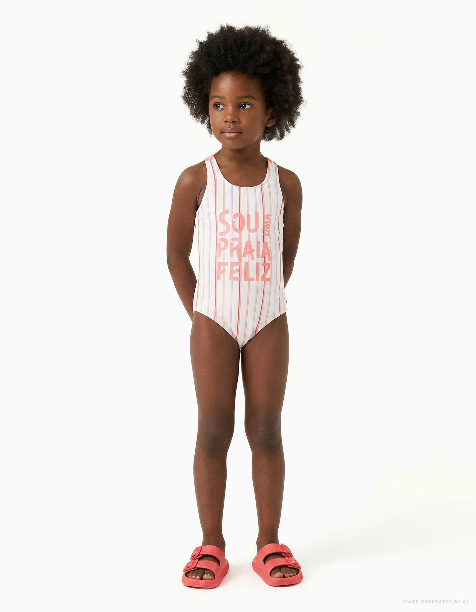 Striped swimsuit with front print for girls, multicolour