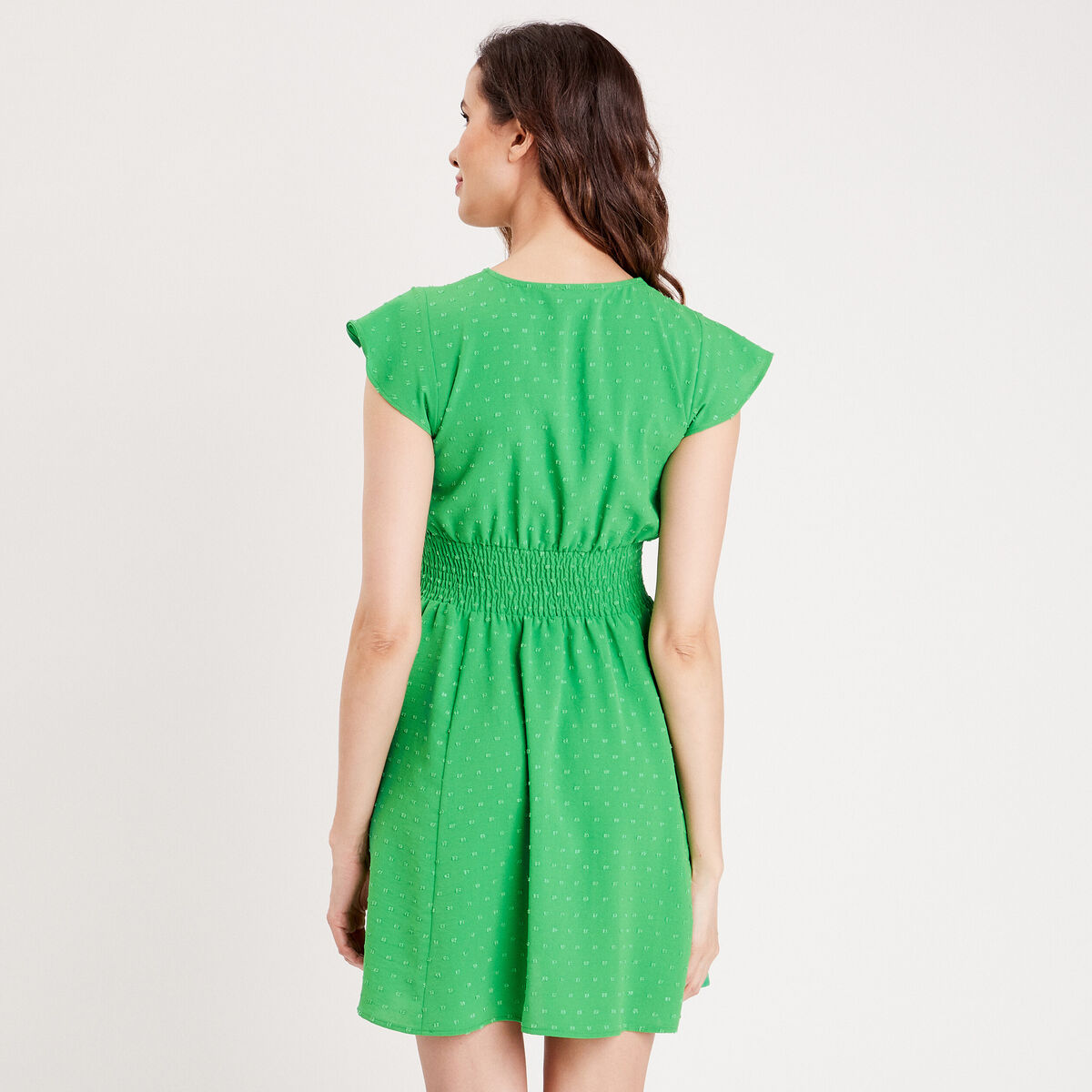 Robe patineuse manches courtes vert femme