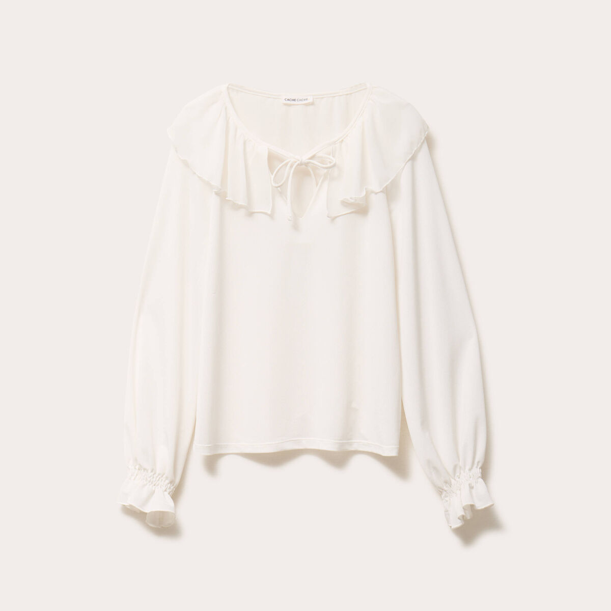 Blouse col rond manches longues ecru femme