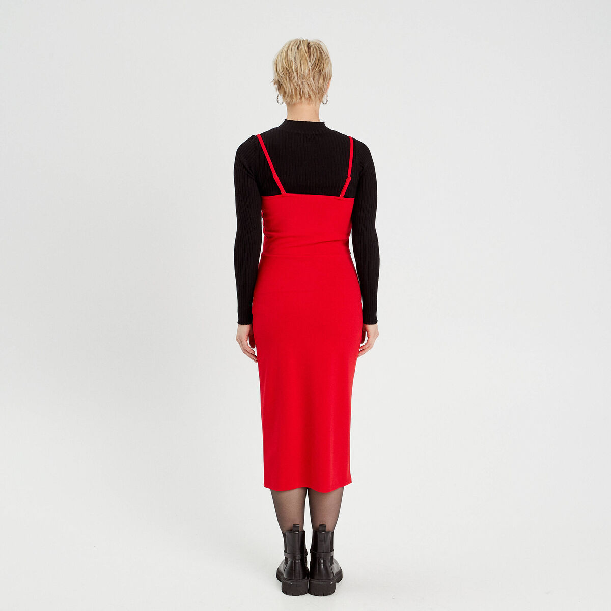 Robe longue ajustée fronces rouge femme