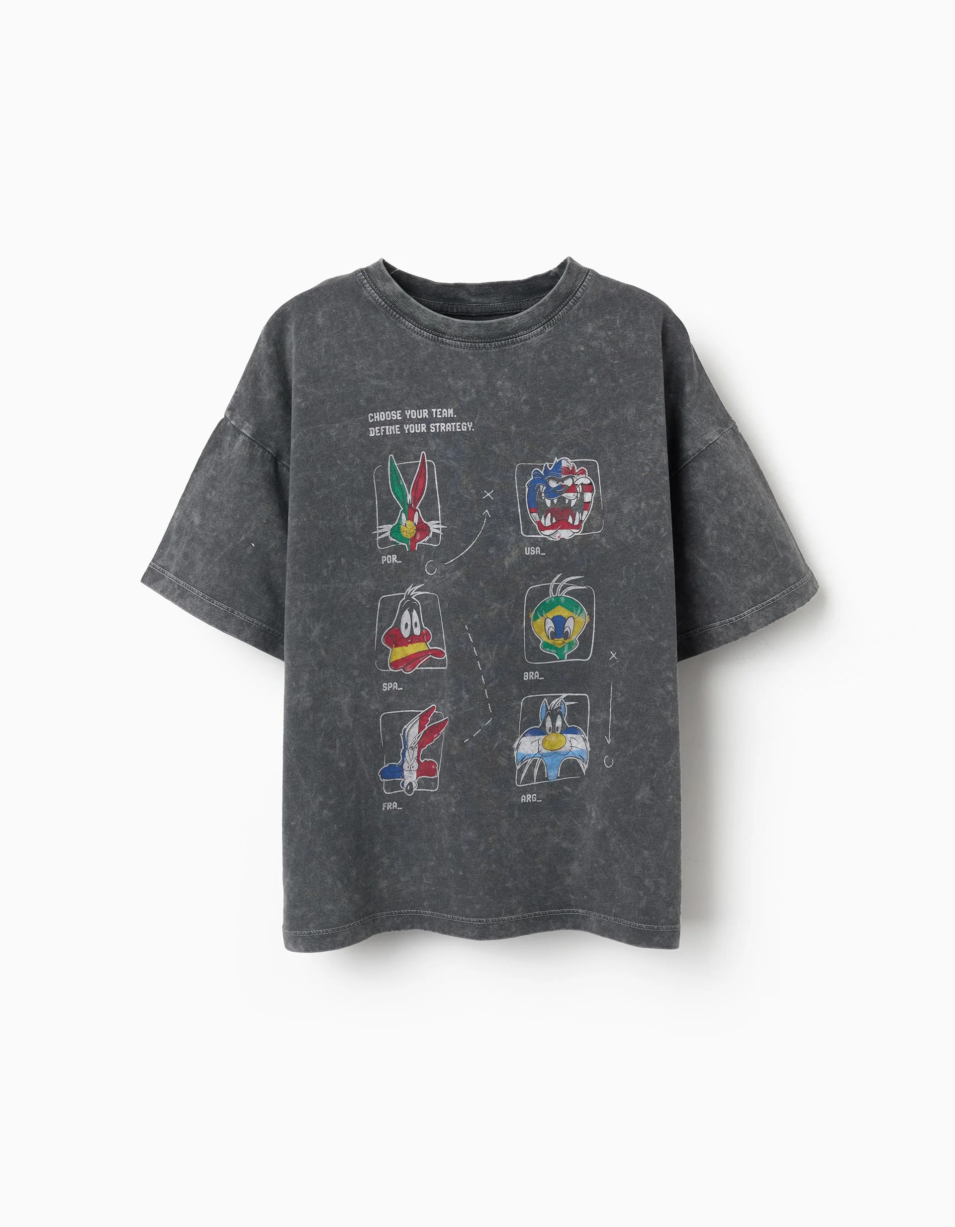 Cotton T-shirt with Looney Tunes print for children, dark grey