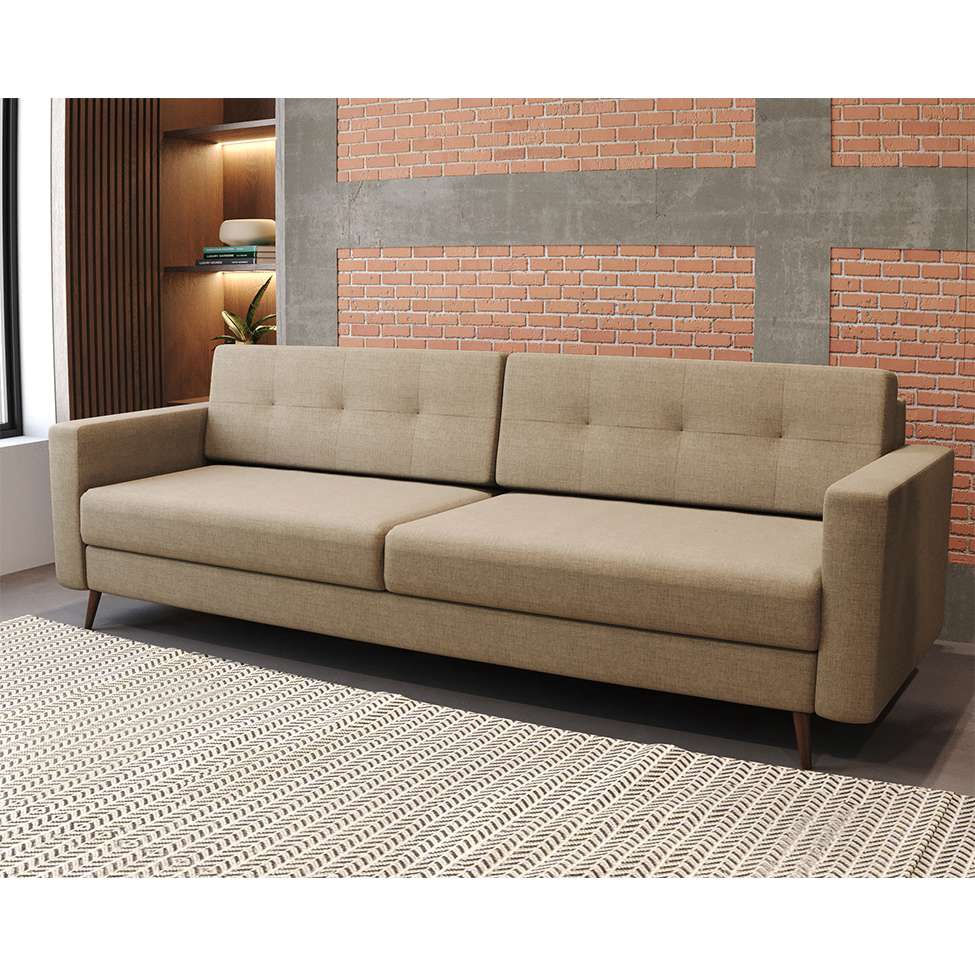 Sofá 3 Lugares Living Pé Palito Linho Cotton Bege 210 cm em Promoção | Ofertas na Americanas