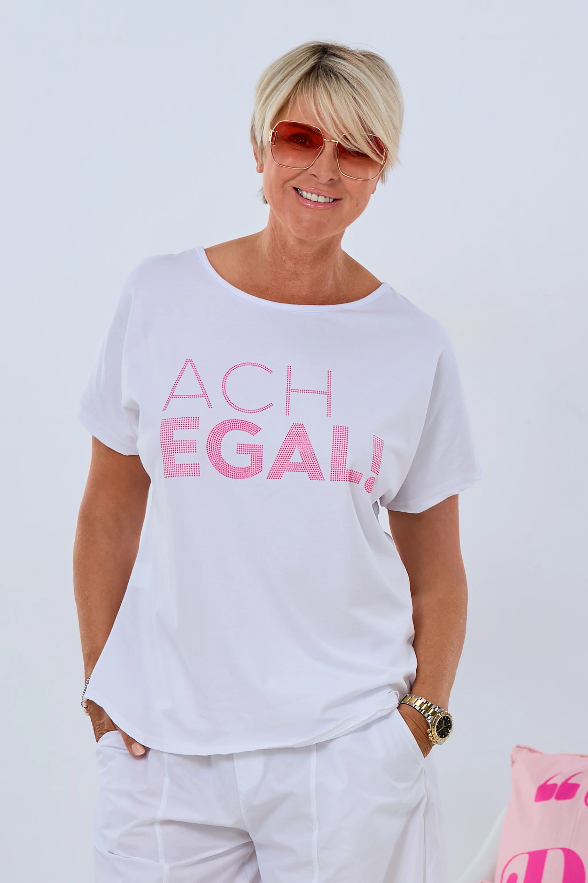 T-Shirt ach egal, weiß-pink
