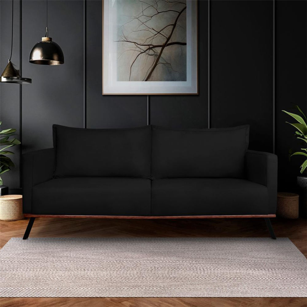 Sofá 3 Lugares Zeus Veludo Preto 180 cm