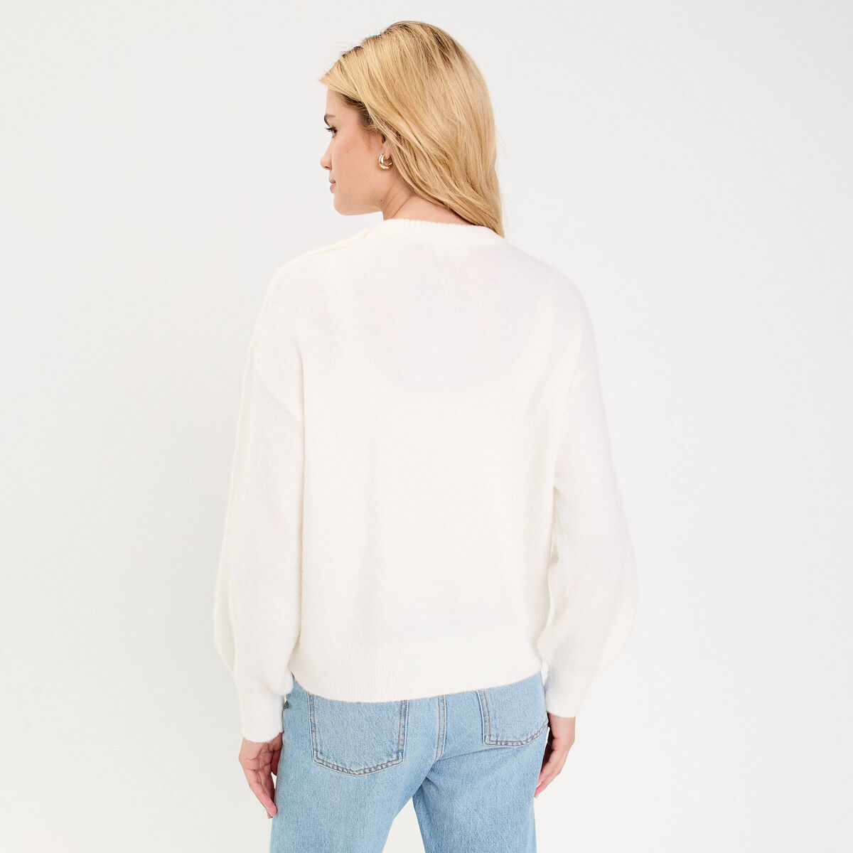 Pull oversize col avec noeud ecru femme