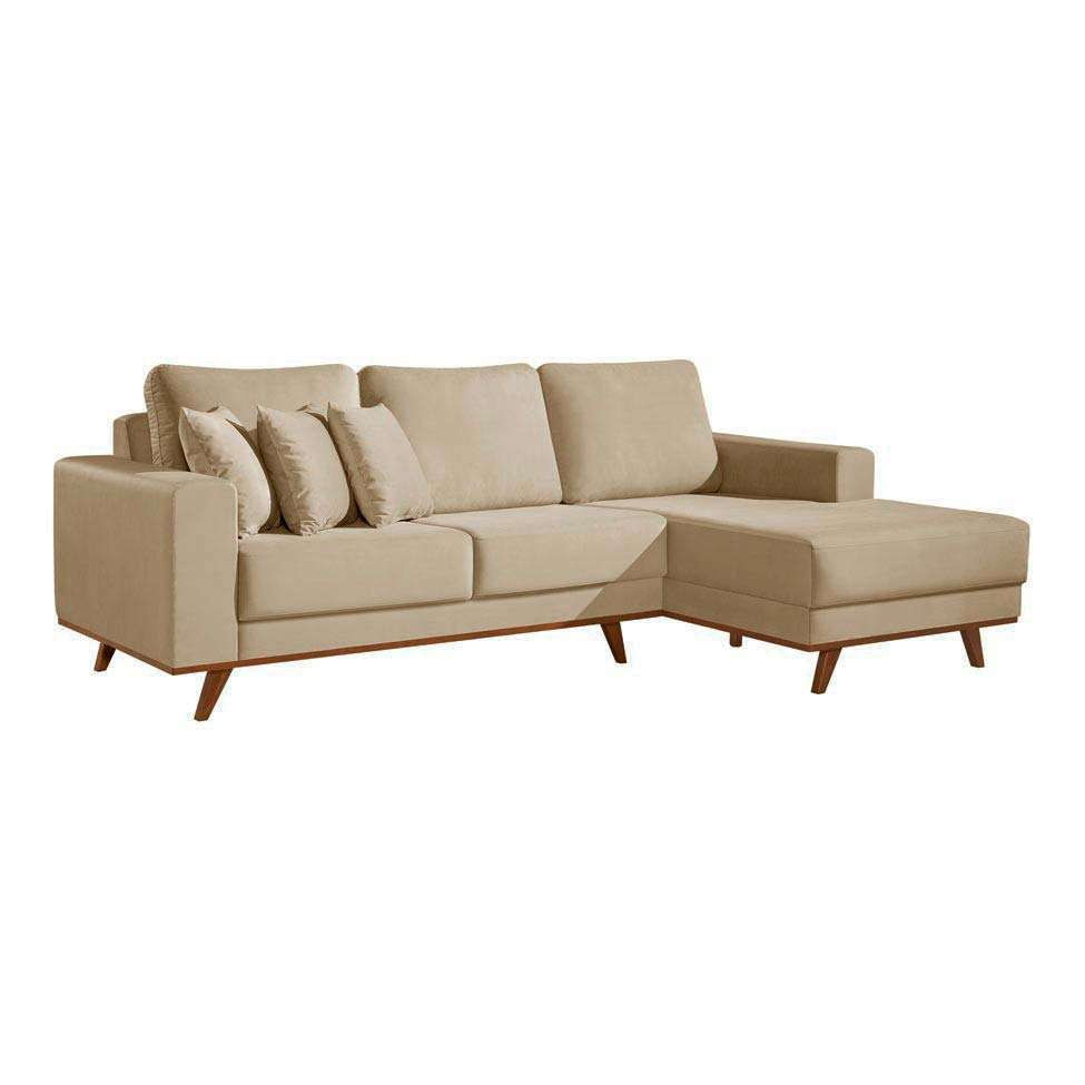 Sofá 4 Lugares Lombok com Chaise Direito Veludo Bege em Promoção | Ofertas na Americanas