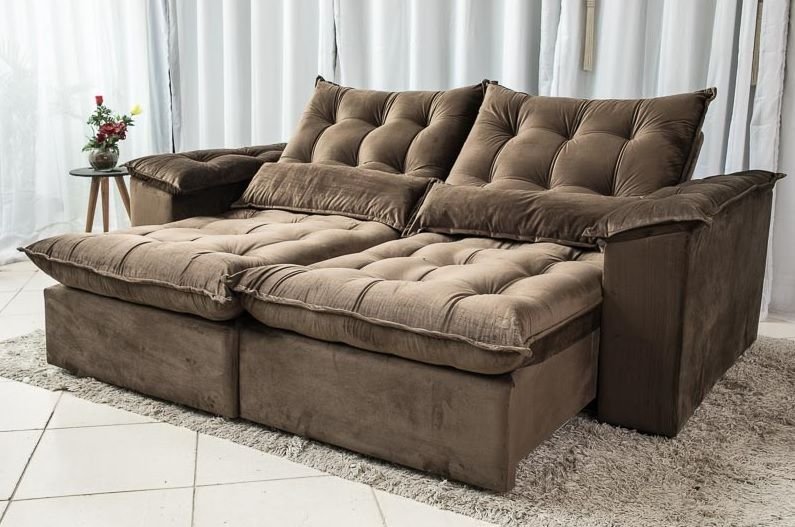 Sofá Retrátil e Reclinável Ipanema 1,50m em Tecido Veludo C/pillow Nos Braços - Montagem Inclusa:mar